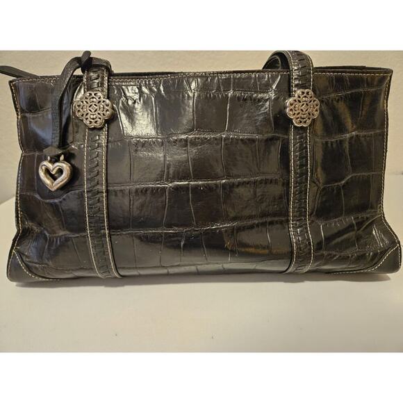 Brighton Black Croco Embossed Leather Satchel Shoulder Handbag 15x8x3 - Picture 15 of 16